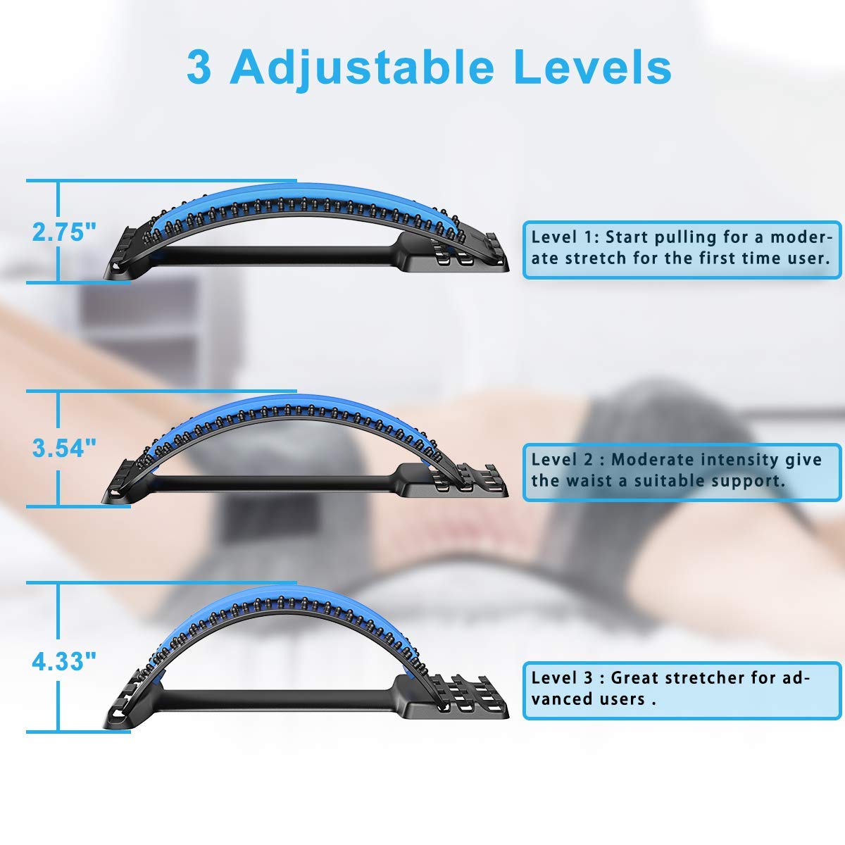 Multi-Level Back Stretcher Posture Corrector Device for Back Pain Relief with Back Support Mate Magic Back Stretching Massage (Blue)
