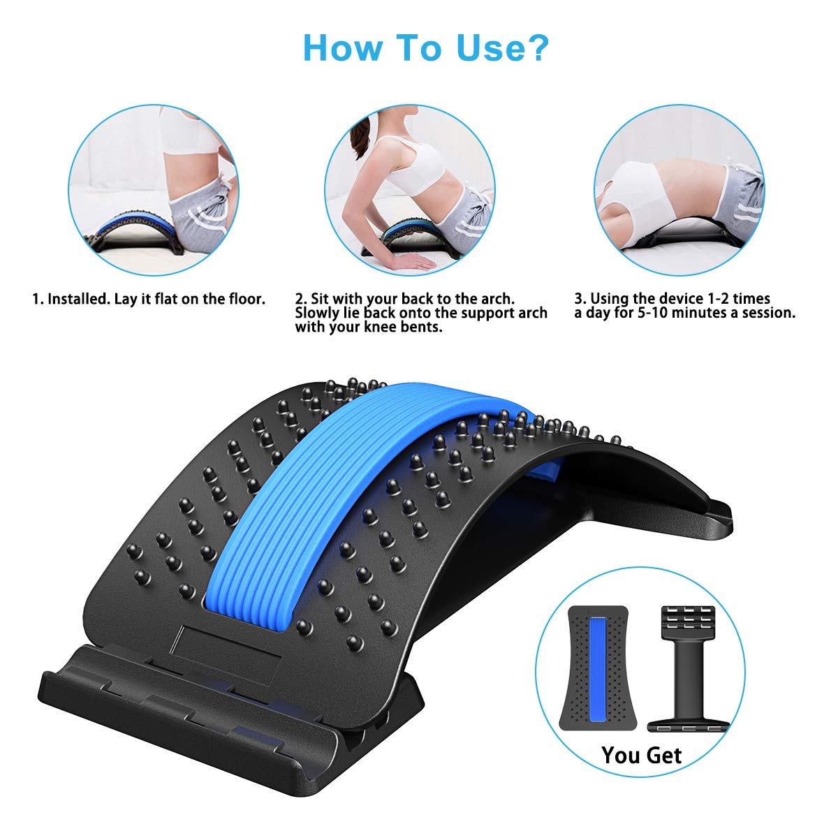 Multi-Level Back Stretcher Posture Corrector Device for Back Pain Relief with Back Support Mate Magic Back Stretching Massage (Blue)