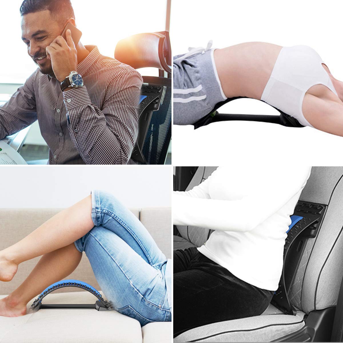 Multi-Level Back Stretcher Posture Corrector Device for Back Pain Relief with Back Support Mate Magic Back Stretching Massage (Blue)